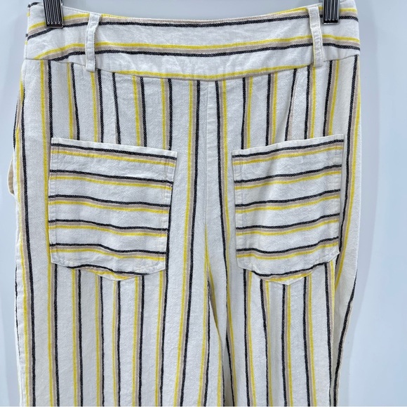 MISS SELFRIDGE Yellow Striped Crop Wide Leg Linen Style Trousers Size 4 - Picture 9 of 14